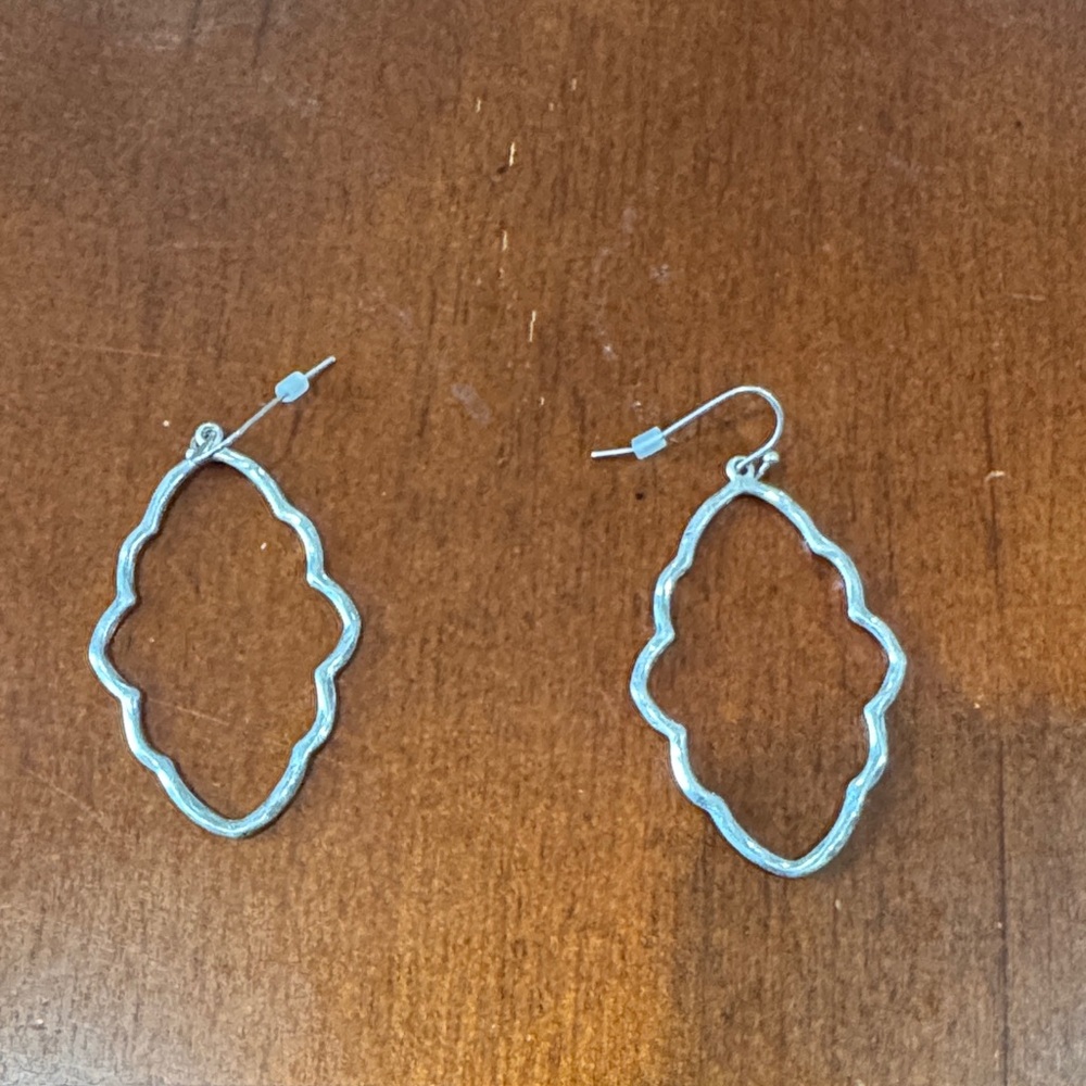 Silver Geometric Dangle Earrings - Picture 3 of 5